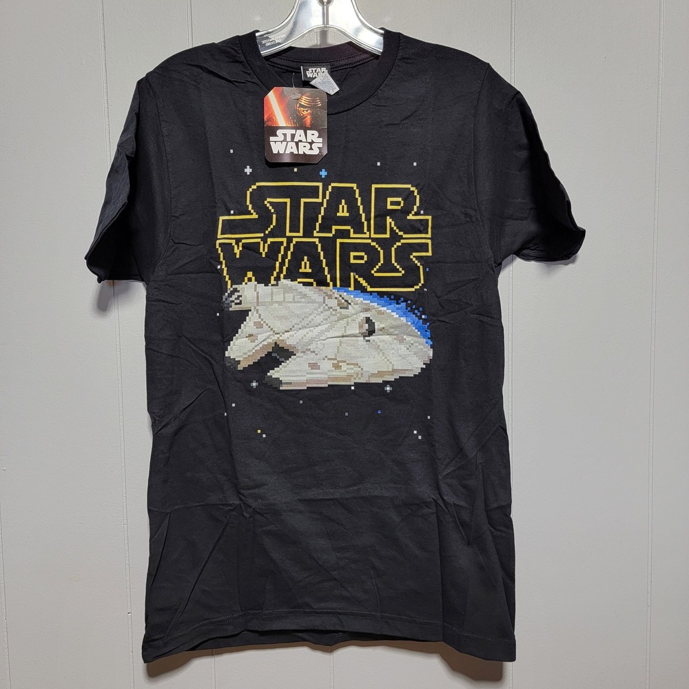 Star Wars Millennium Falcon Pixel Art Graphic T-Shirt Mens Small Black Optima